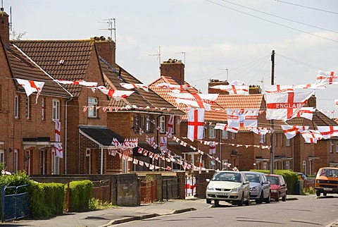 Football World Cup, decorated houses and street, flags, Bristol, England, United Kingdom, Europe