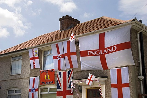 Football World Cup, decorated house, flags, Bristol, England, United Kingdom, Europe