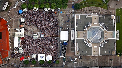 Aerial picture, public screening, Football World Cup 2010, the match Germany vs Australia 4-0, Friedensplatz square, Dortmund, Ruhr district, North Rhine-Westphalia, Germany, Europe