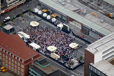 Aerial picture, public screening, Football World Cup 2010, the match Germany vs Australia 4-0, Bottrop, Ruhr district, North Rhine-Westphalia, Germany, Europe