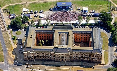 Aerial view, Football World Cup 2010, public screening in Dresden, Saxony, Germany, Europe