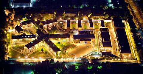 Aerial view, Kruemmede prison at night, Bochum, Ruhr area, North Rhine-Westphalia, Germany, Europe