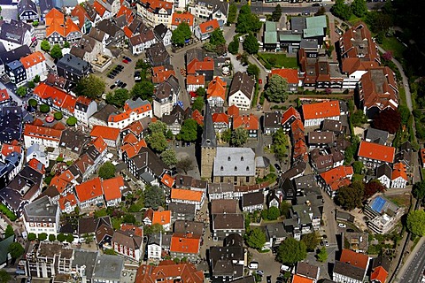 Aerial view, St. George church, downtown Hattingen, Ruhrgebiet region, North Rhine-Westphalia, Germany, Europe