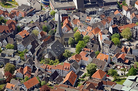 Aerial view, St. George church, downtown Hattingen, Ruhrgebiet region, North Rhine-Westphalia, Germany, Europe