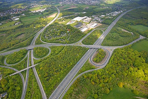 Aerial view, interchange A1 and A43 motorways, Sprockhoevel slip way, Ruhrgebiet region, North Rhine-Westphalia, Germany, Europe