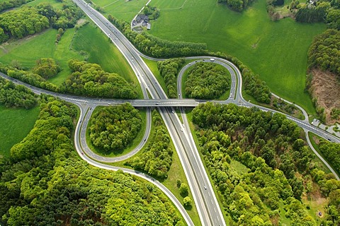 Aerial view, A43 motorway, Sprockhoevel slip way, Ruhrgebiet region, North Rhine-Westphalia, Germany, Europe