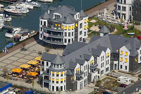 Aerial view, Bergkamen marina, Datteln-Hamm Canal, Bergkamen, Ruhr area, North Rhine-Westphalia, Germany, Europe