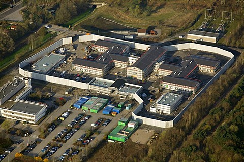 Aerial view, forensics, preventive detention, Wanne-Eickel, Herne, Ruhrgebiet region, North Rhine-Westphalia, Germany, Europe