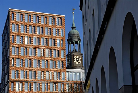 St. Michaelis or Michel Church behind the KPMG office building on Ludwig-Erhard-Strasse, Hamburg, Germany, Europe