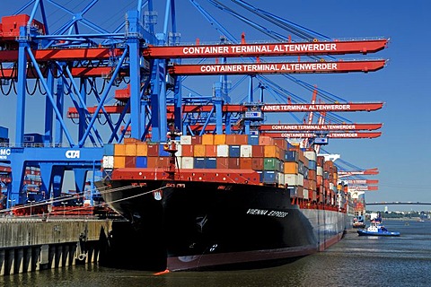 Container freighters at Container Terminal Altenwerder in Hamburg, Germany, Europe