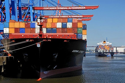 Container freighters at Container Terminal Altenwerder in Hamburg, Germany, Europe