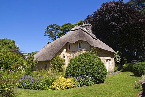 Traditional thatched roof cottage in Merthyr Mawr, Wales, United Kingdom, Europe