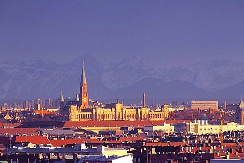 Maximilianeum building and St John's Church with the Alps, Munich, Bavaria, Germany, Europe