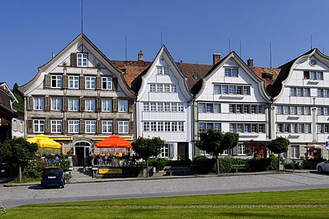 Wooden houses in the village square, Gais, Ausserrhoden, Canton of Appenzell, Switzerland, Europe