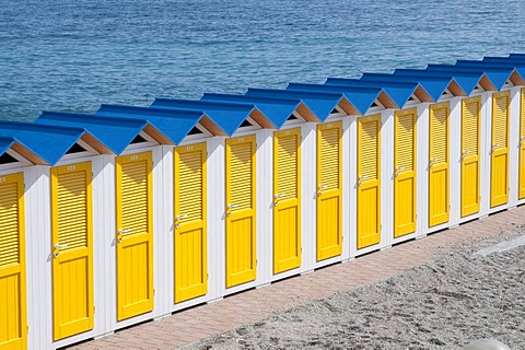 Beach shed, bathing huts, Albenga, Riviera, Liguria, Italy, Europe