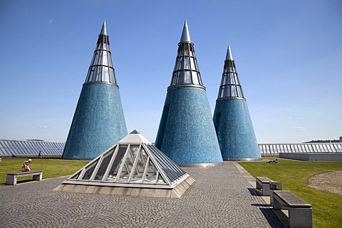 Pyramids on the roof terrace, Bonn Museum of Modern Art, Bonn, Rhineland region, North Rhine-Westphalia, Germany, Europe