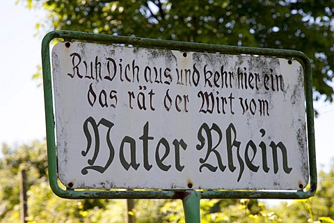 Sign "Vater Rhein" or "Father Rhine", Koenigswinter, Rhineland, North Rhine-Westphalia, Germany, Europe