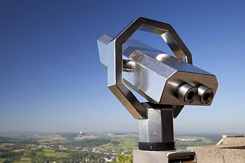 Telescope, observation point on Mt. Drachenfels, Koenigswinter, Rhineland, North Rhine-Westphalia, Germany, Europe