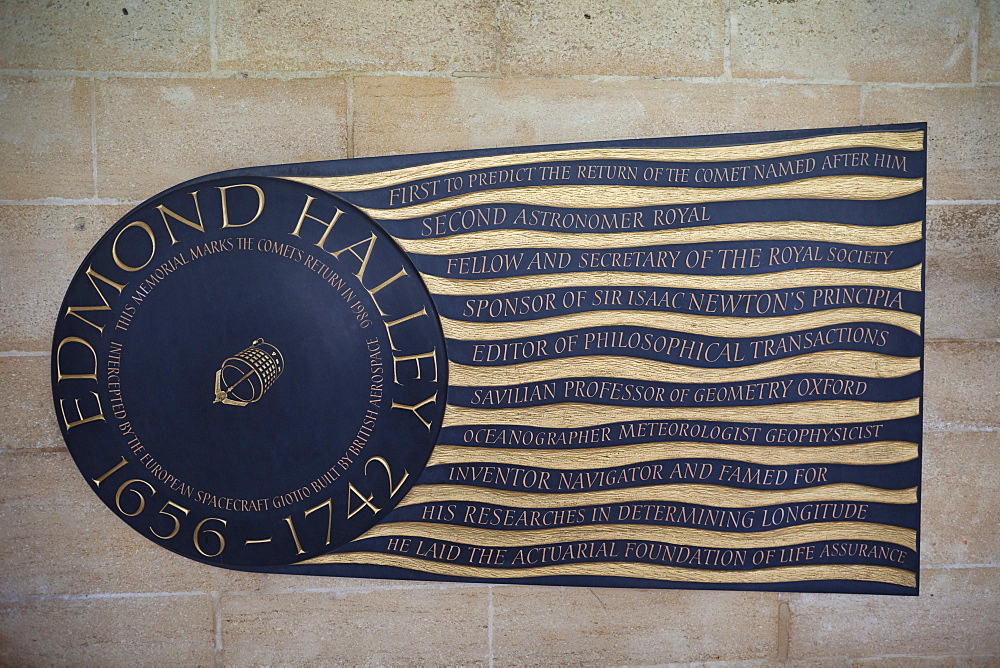 Edmond Halley Memorial Plaque, The Cloisters, Westminster Abbey, London, England, United Kingdom, Europe