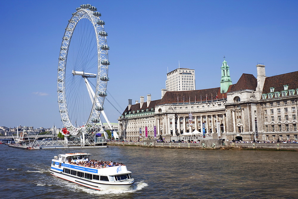 London Eye and River Thames, London, England, United Kingdom, Europe