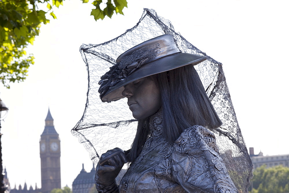 Human statue street performer, Southbank, London, England, United Kingdom, Europe