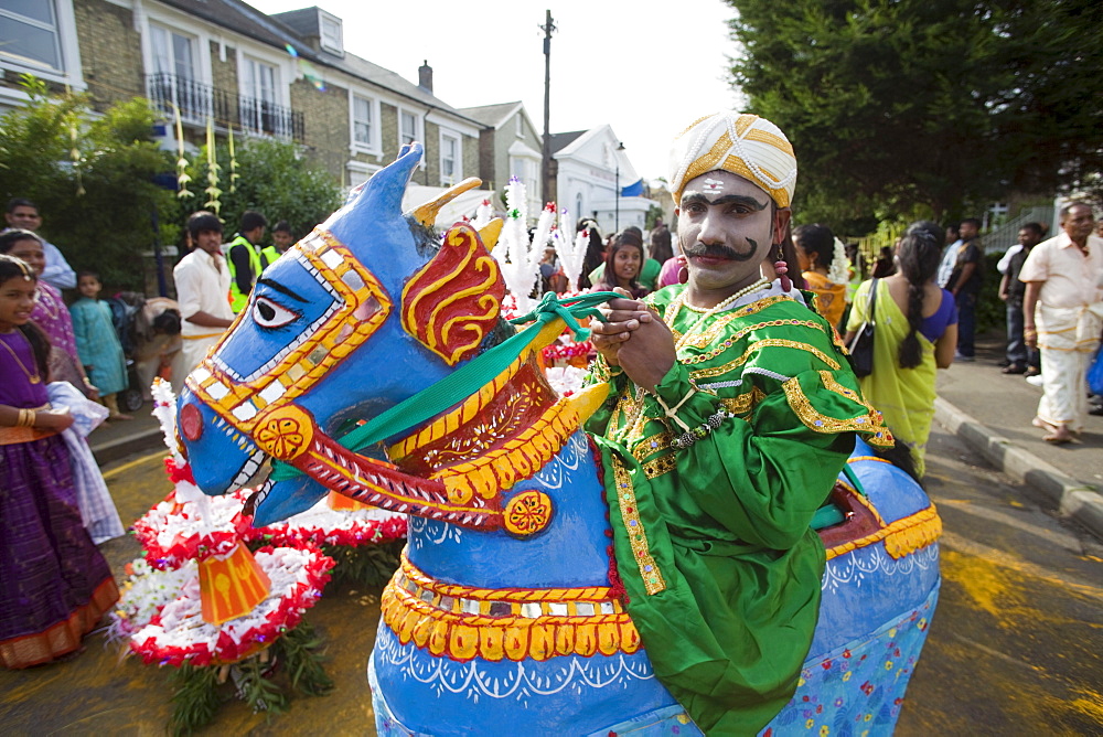 Chariot Festival participant, Shri Kanaga Thurkkai Amman Temple, Ealing, London, England, United Kingdom, Europe