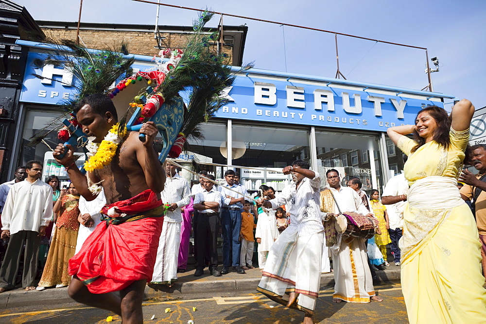 Chariot Festival participant, Shri Kanaga Thurkkai Amman Temple, Ealing, London, England, United Kingdom, Europe