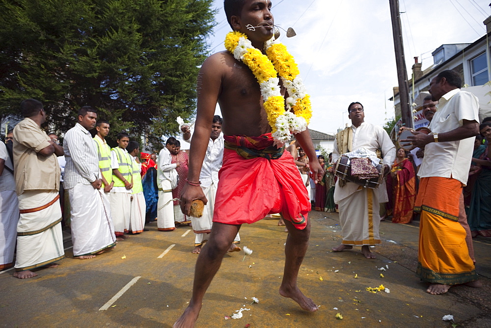 Chariot Festival participant, Shri Kanaga Thurkkai Amman Temple, Ealing, London, England, United Kingdom, Europe