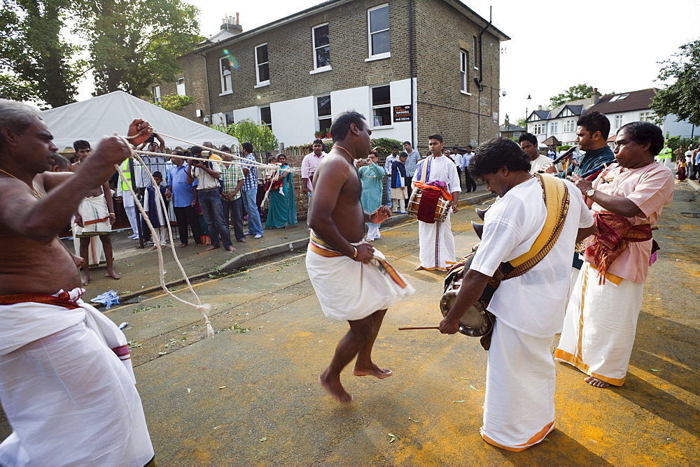 Chariot Festival participants, Shri Kanaga Thurkkai Amman Temple, Ealing, London, England, United Kingdom, Europe