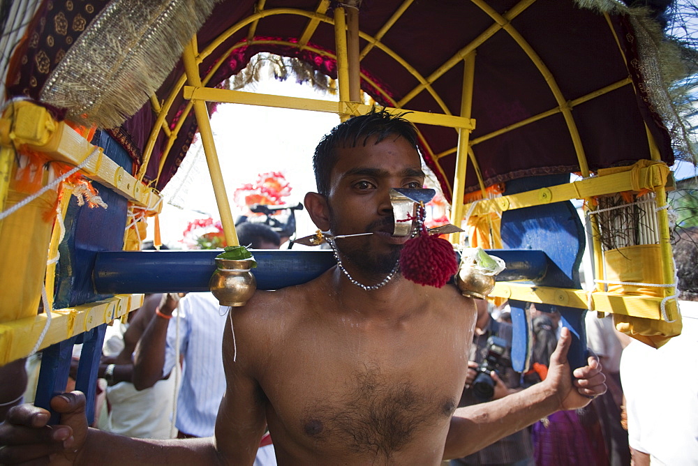 Chariot Festival participant, Shri Kanaga Thurkkai Amman Temple, Ealing, London, England, United Kingdom, Europe