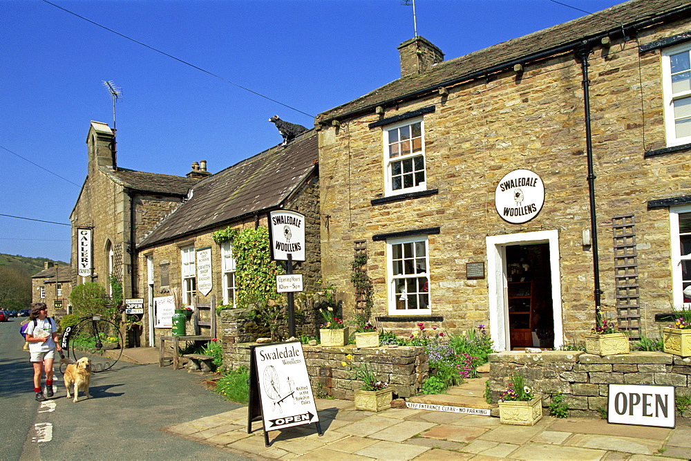 Shop selling woollens in Muker, Swaledale, Yorkshire Dales, Yorkshire, England, United Kingdom, Europe