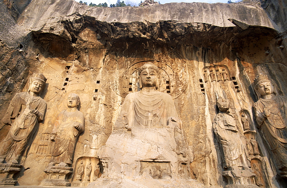 Longmen Buddhist Caves, Ancestor Worshipping Temple dating from the Tang Dynasty, UNESCO World Heritage Site, Luoyang, Henan Province, China, Asia