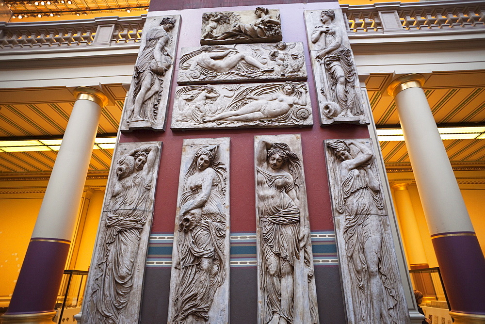 Reliefs of water nymphs from the Fontaine des Innocents in Paris, in the Cast Court, Victoria and Albert Museum, London, England, United Kingdom, Europe