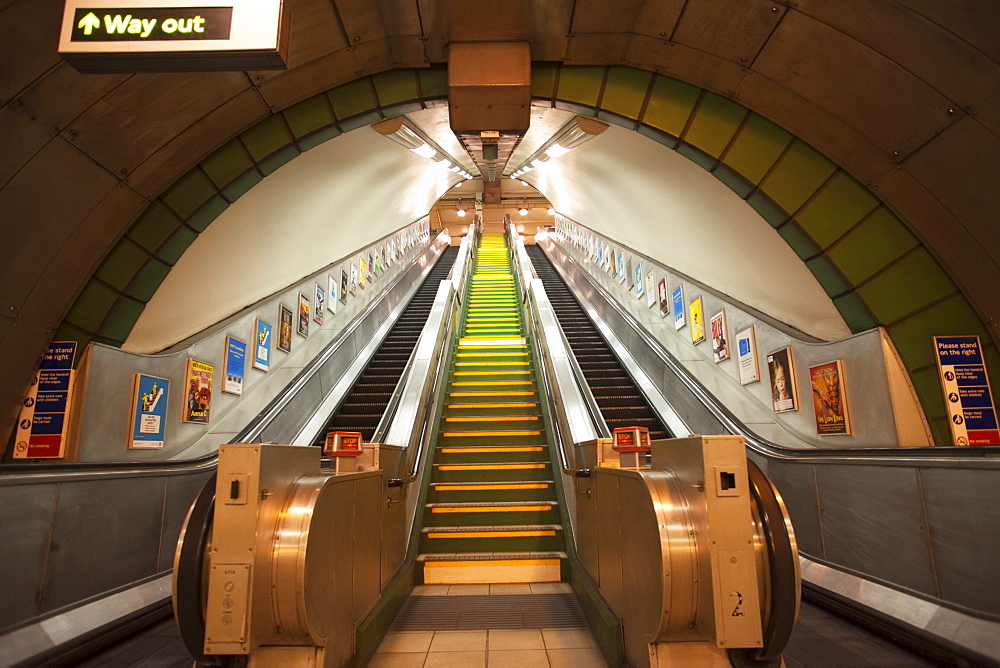 Escalators at Underground station, London, England, United Kingdom, Europe