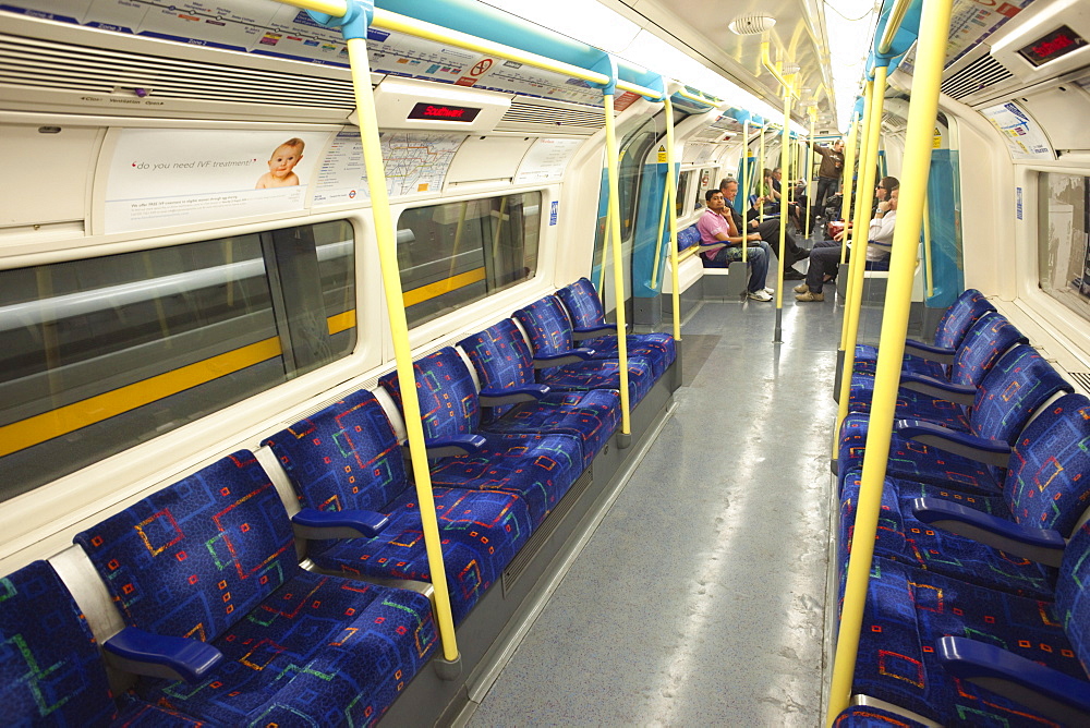 Interior of train carriage, London Underground, London, England, United Kingdom, Europe