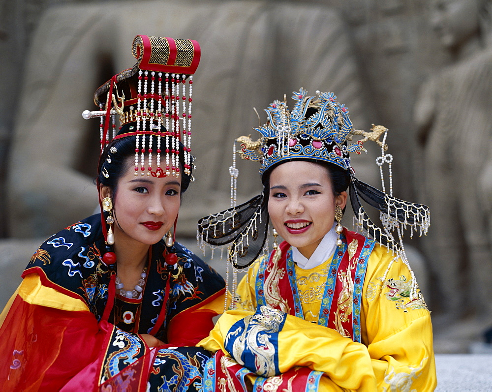 Women dressed in traditional costume, Beijing, China, Asia