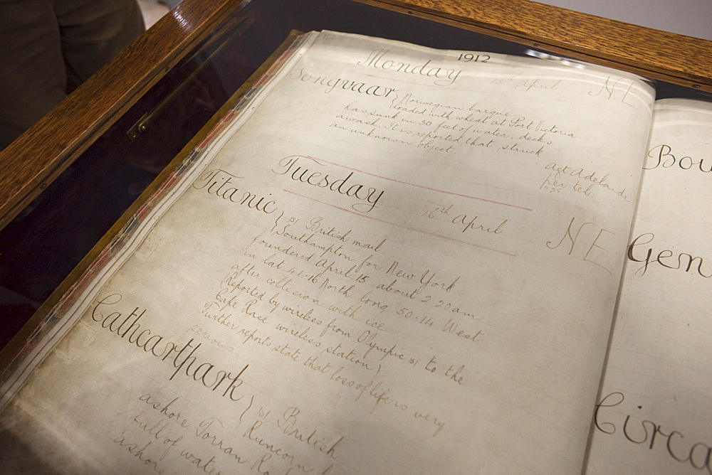 The Loss Book recording the sinking of the Titanic, Lloyds Insurance Building, City of London, London, England, United Kingdom, Europe