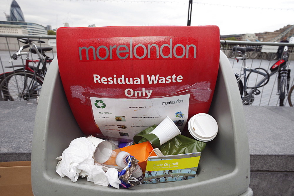 Overflowing rubbish bin, Southwark, London, England, United Kingdom, Europe