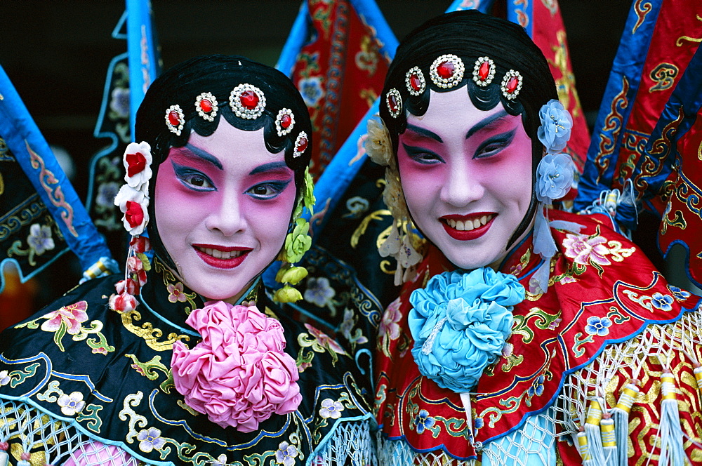 Portrait of Chinese Opera (Beijing Opera) actors dressed in costume, Beijing, China, Asia