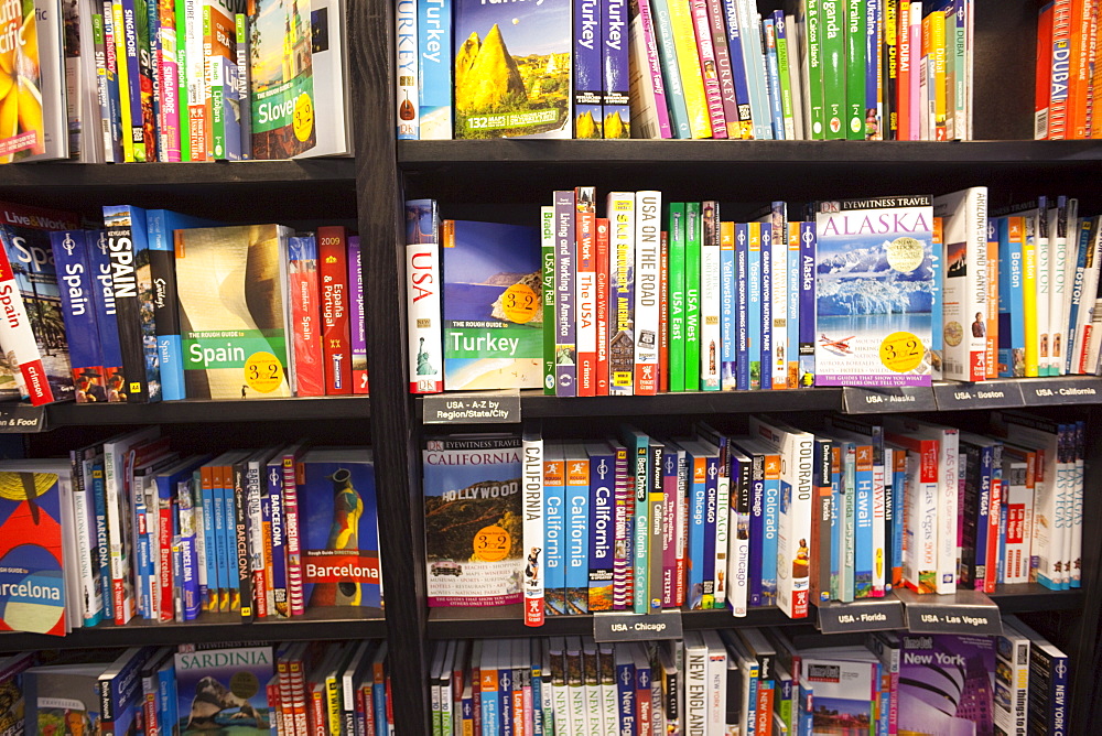 Book shop travel selection display, England, United Kingdom, Europe