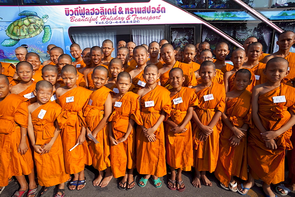 Group of young monks, Ayutthaya Historical Park, Ayutthaya, Thailand, Southeast Asia, Asia