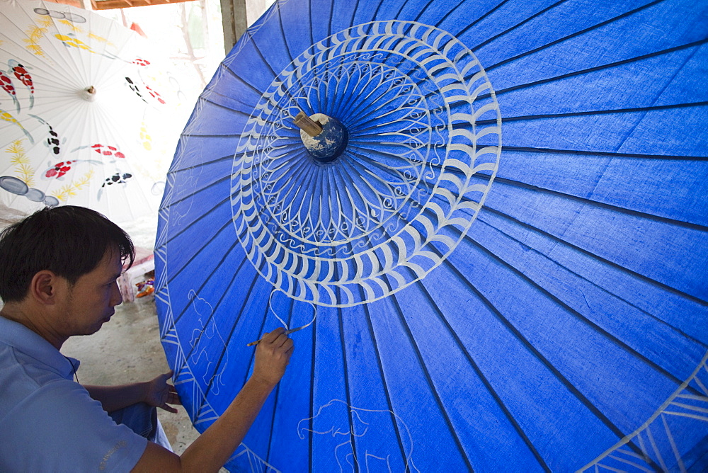 Umbrella painting at Umbrella Village, Borsang, Chiang Mai, Thailand, Southeast Asia, Asia