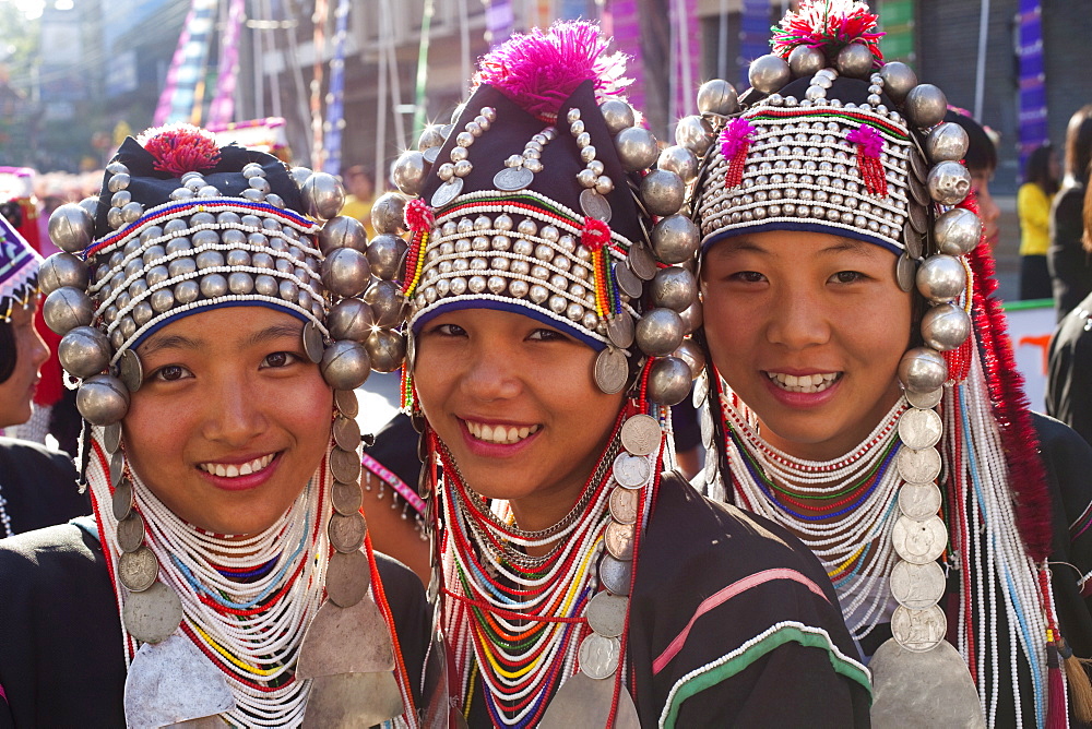 Akha hilltribe girl, Chiang Mai Flower Festival, Chiang Mai, Thailand, Southeast Asia, Asia