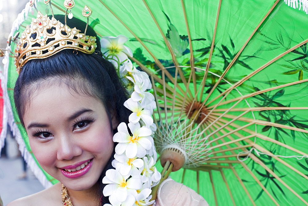 Portrait of a girl in traditional Thai dress, Chiang Mai Flower Festival, Chiangmai, Thailand, Southeast Asia, Asia