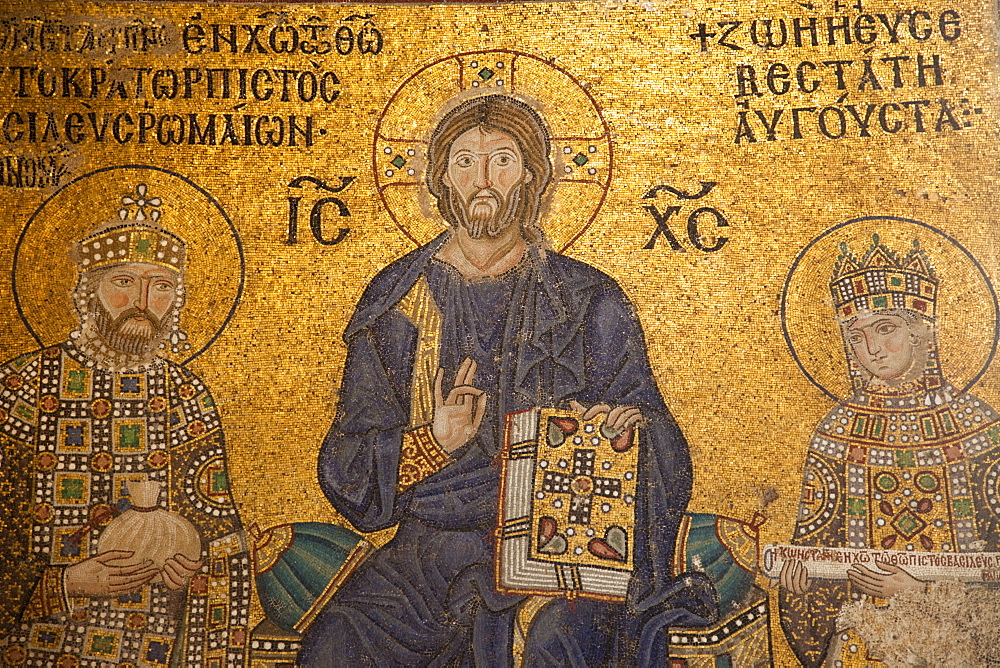 Byzantine religious mosaic in Hagia Sophia, UNESCO World Heritage Site, Istanbul, Turkey, Europe