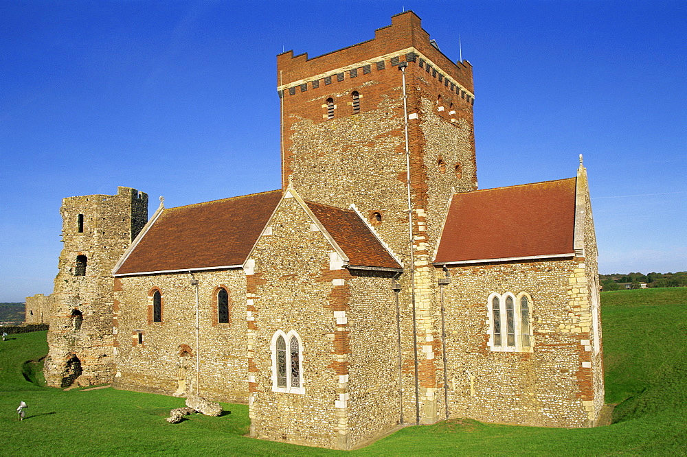 St. Mary in the Castle Saxon Church and The Roman Lighthouse, Dover Castle, Dover, Kent, England, United Kingdom, Europe