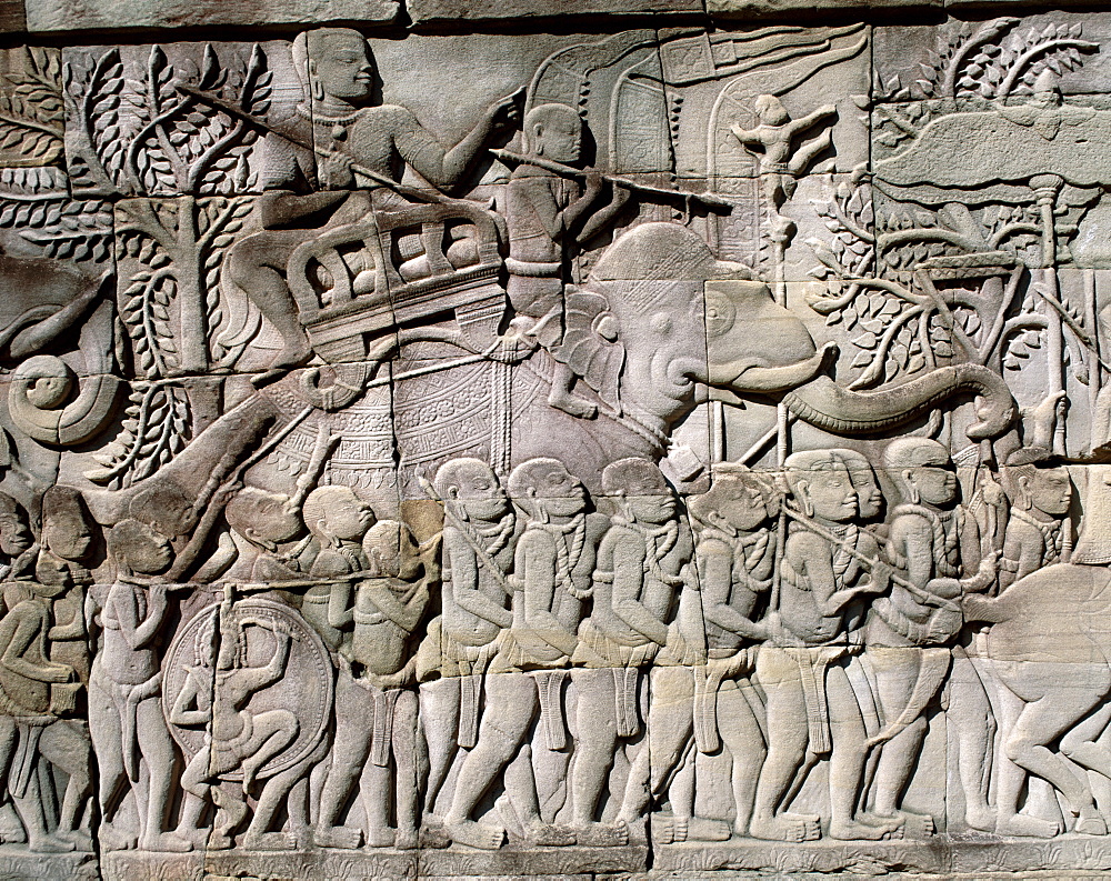 Bas reliefs, Bayon, Angkor Thom, UNESCO World Heritage Site, Siem Reap, Cambodia, Indochina, Southeast Asia, Asia