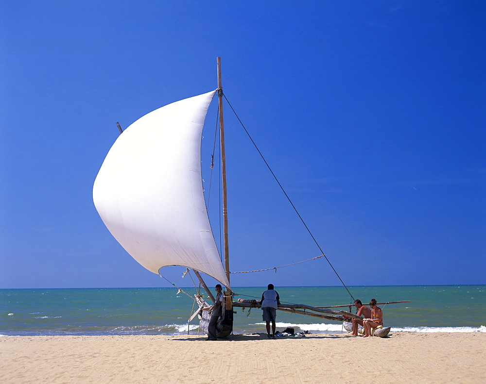 Traditional outrigger fishing boats, Negombo Beach, Negombo, Sri Lanka, Asia