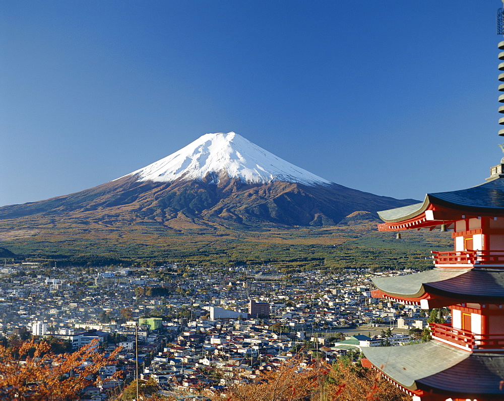 Mount Fuji and Pagoda, Honshu, Japan, Asia