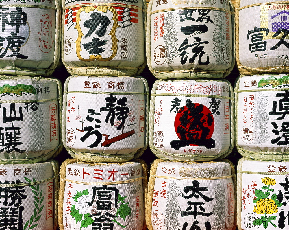 Sake barrels (Taruzake), Tokyo, Honshu, Japan, Asia